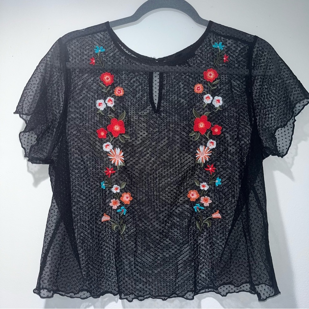 Sheer Floral Embroidery Top